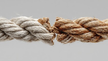 Two intertwined ropes, light and dark tan, are broken apart, revealing a gap