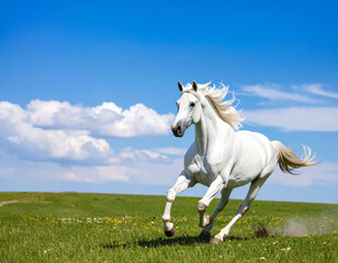 草原を走る白馬（生成AI　Generated Image）