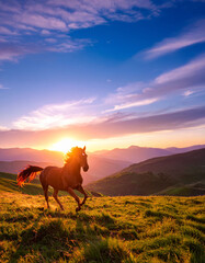 太陽と馬のシルエット（生成AI　Generated Image）