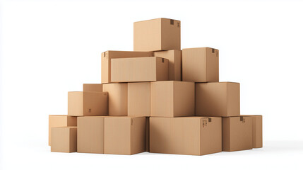 Stack of Cardboard Boxes &ndash; Pyramid Arrangement on White Background for Delivery Logistics and Packaging Concept