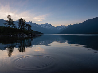Tranquil Lake Scenery with Mountain Reflections and Rippling Water Surface at Twilight Serene Nature Landscape Wallpaper