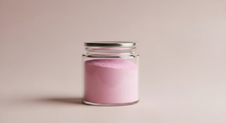 Elegant jar filled with vibrant pink powder for beauty products and healthy lifestyle ads