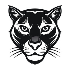 A sleek, symmetrical silhouette of a climbing panther's face, on a clean background