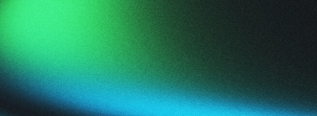 Luminous grainy gradient background in green blue black color blend, glowing abstract wave, textured digital banner