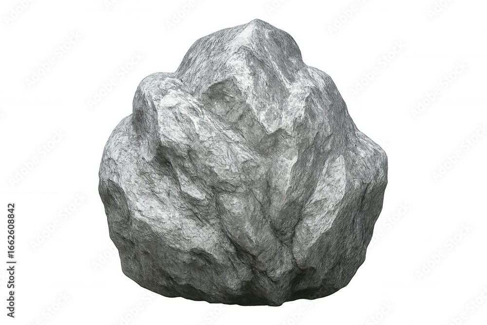 Aufkleber photorealistic 3d rendering showcasing textured grey rock with detailed surface, isolated against tr