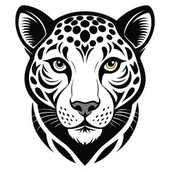 A noble and symmetrical silhouette of a leopard's head, with a clean and elegant design