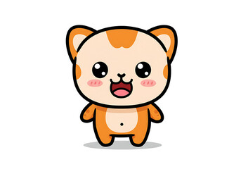 Fototapeta premium Cute cartoon orange tabby cat with big eyes and open mouth, standing pose.