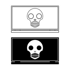 laptop icon vector with skull symbol in line art style and bold style for business theme design element