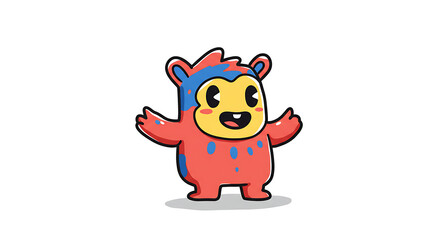 Obraz premium A cheerful cartoon monster in a red and blue costume, with open arms and a happy expression.