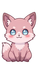 Fototapeta premium Cute, stylized illustration of a pink fox, sitting, with large, sparkly eyes.