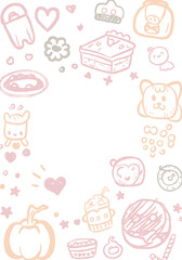 Fototapeta premium A whimsical illustration featuring a variety of cute food items and shapes, creating a playful border.