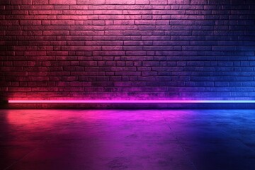 Neon-lit brick wall, vibrant colors
