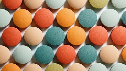 Colorful round pills arranged in a pattern
