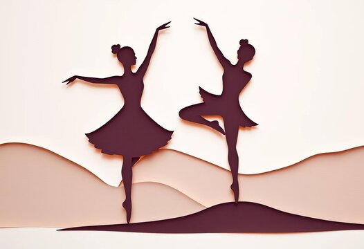 Elegant silhouettes of two dancers in a ballet pose, paper art style,  vector,   ballet poster