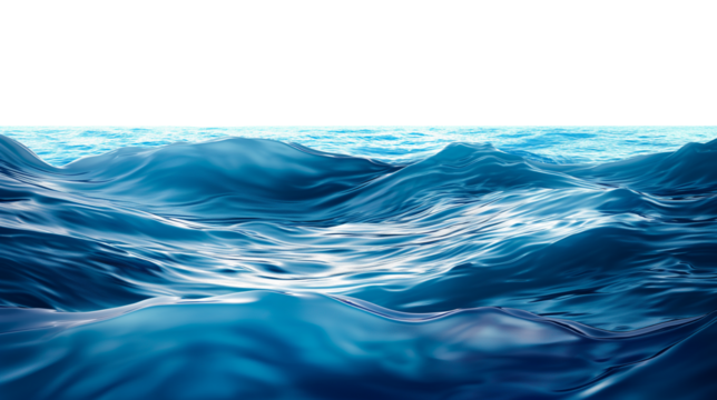 Blue ocean water with soft waves and sunlight reflections. Ideal for nature, beach, and serene water-themed designs. Transparent PNG.