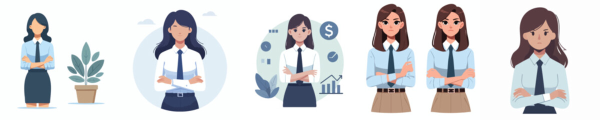 Businesswoman Financial Analyst Vector Illustration Set for Finance and Investment Concept