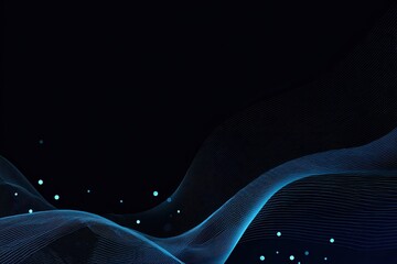 Abstract, dark background with light blue wavy lines and scattered glowing points
