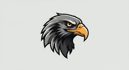 Fototapeta premium Stylized eagle head vector illustration, fierce expression, dark gray and orange.