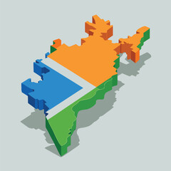 Isometric map of India with flag colors country