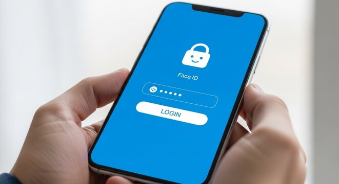 Secure Mobile Face ID Login Authentication App Screen.