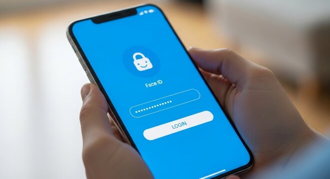 Secure Mobile Face ID Login Authentication App Screen.
