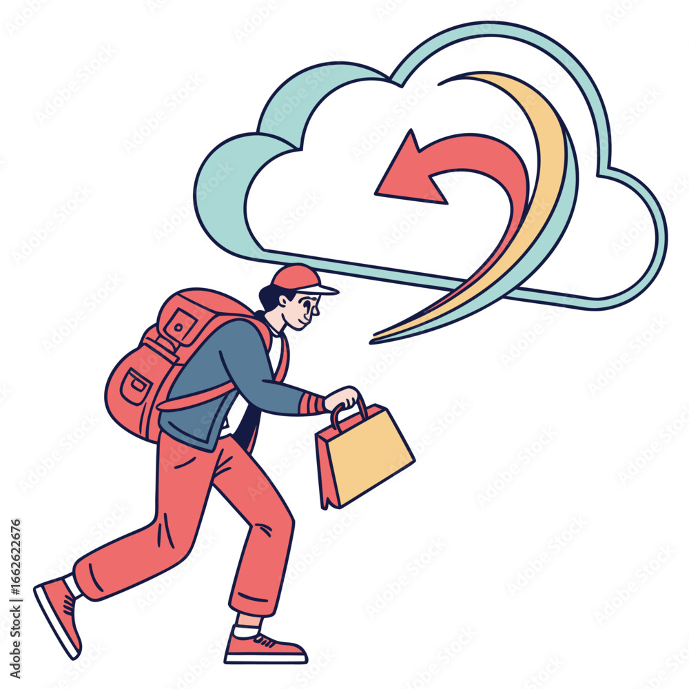 Aufkleber an isolated vector icon of a cloud with an arrow, representing cloud storage and sync technology
