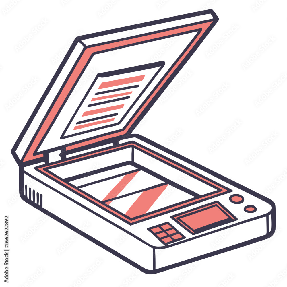 Aufkleber an isolated vector icon of a document scanner, for paper digitization and technology