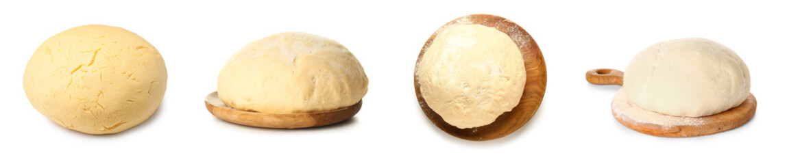 Set of raw dough on white background