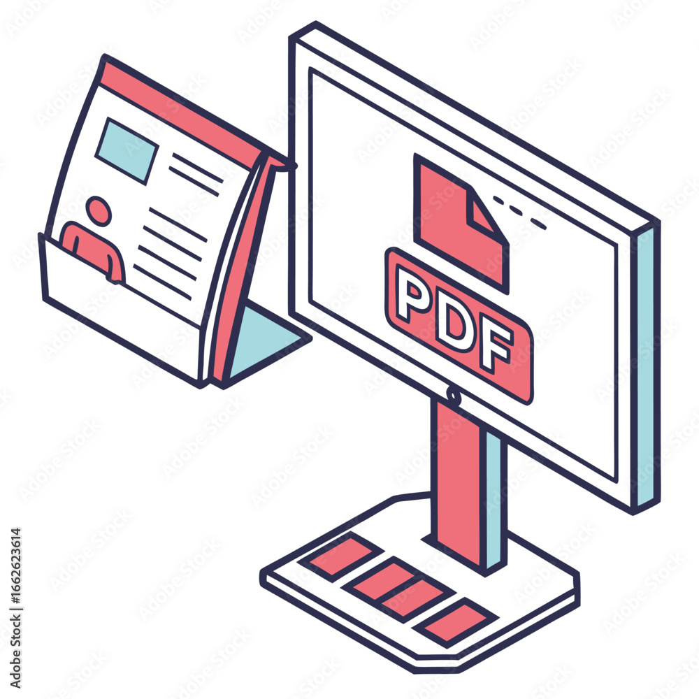 Aufkleber an isolated vector icon of a pdf file, representing the portable document format technology