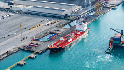 Oil tanker ship. Red Oil Tanker runing in the ocean sea. petroleum ship transportation import...