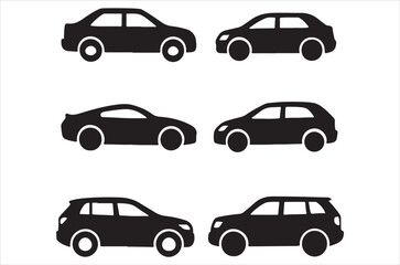Silhouette Vehicle Collection: A sleek compilation of various automobile silhouettes, a minimalist representation of diverse car types, perfect for design and transportation concepts, Popular car silh