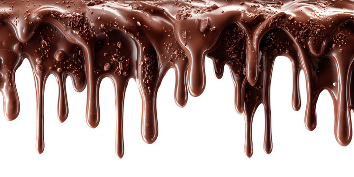 Delicious dripping chocolate with crumbs on a sleek transparent background for dessert