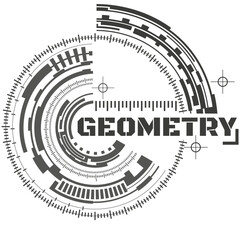 Inscription on abstract technological background. Geometry. Isolated on white background. Vector illustration. 