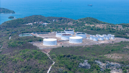 LPG ship, Oil tanker ship. Red Oil Tanker ranchored in Gas terminal gas tanks for storage....