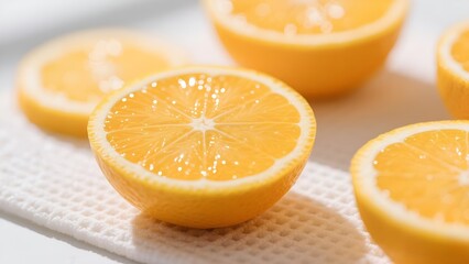 Fototapeta premium Fresh Orange Slices on White Background – Healthy Citrus Fruit Concept