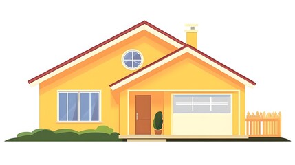 Cute Yellow House Illustration Suburban Home Exterior Design