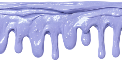 Abstract dripping vibrant periwinkle paint effect against a transparent background