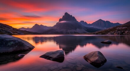 Serene Sunset Reflection on Mountain Lake