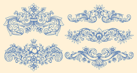 Vintage Baroque Victorian frame border flower pattern vector floral engraved scroll ornament leaf retro decorative design. filigree calligraphic heraldic shield swirl