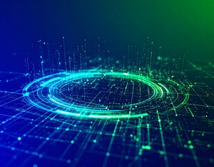 Abstract digital data visualization of connected lines and glowing circles