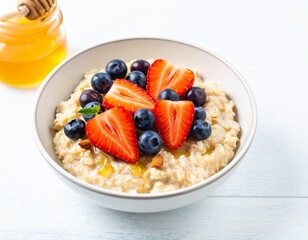 Delicious Oatmeal Breakfast Bowl with Fresh Berries and Honey for a Healthy Start