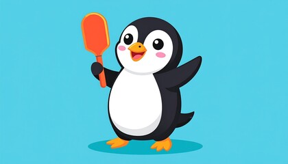 Obraz premium Cute penguin with a paddle