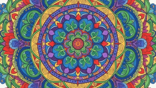 Vibrant Mandala Coloring Animation with Intricate Floral Patterns