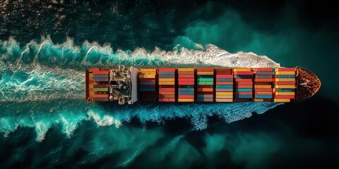A low-angle view of a cargo ship loaded with containers