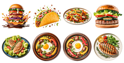 Delicious food assortment burger taco