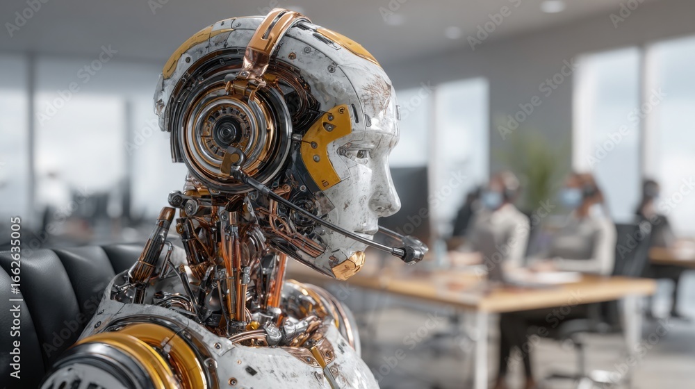 Aufkleber stylish robot figure in a professional setting emphasizing the integration of technology and human c