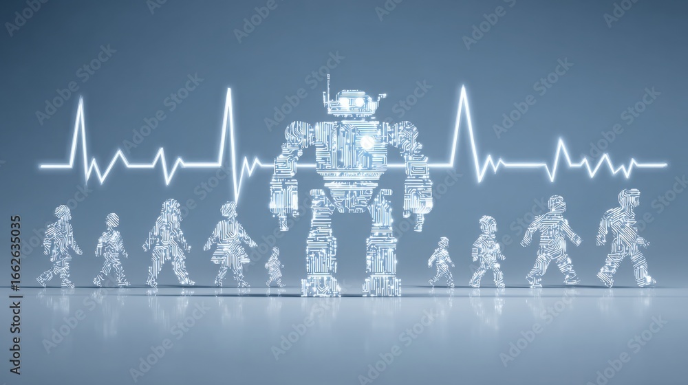 Aufkleber robot with heartbeat symbolizing connection and compassion in a team pulse concept highlighting huma