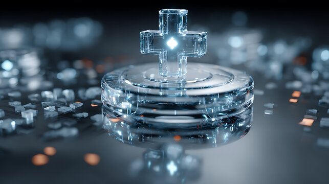 Futuristic Glowing Cross Symbolizing Healthcare, Technology, and Medical Advancements - Powered by Adobe