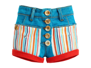 Colorful striped denim shorts for kids summer fashion, Isolated On White Background, Png Transparent