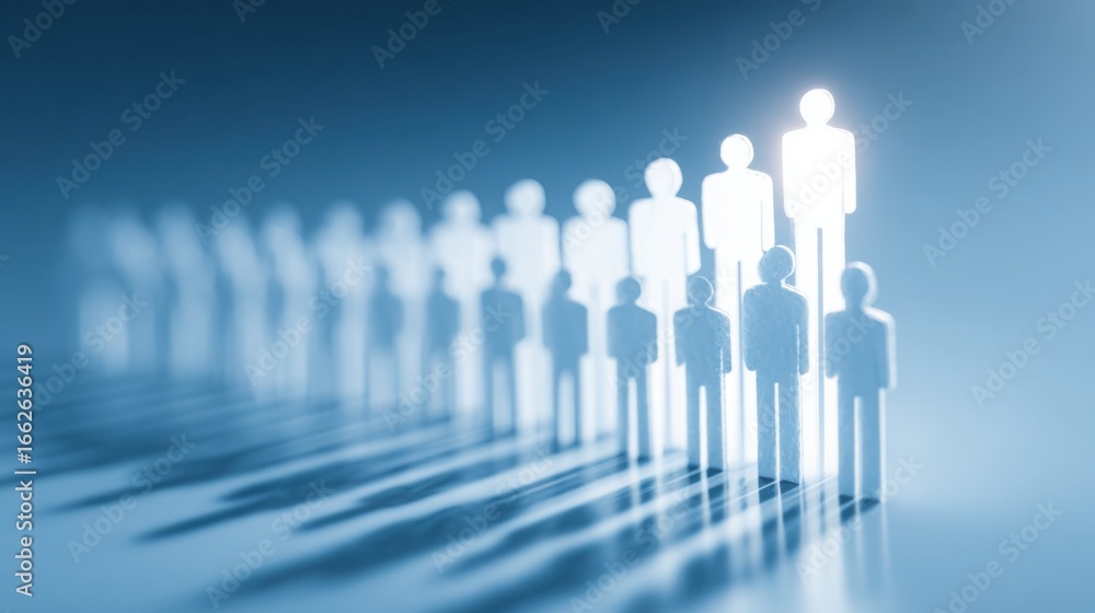 Poster group of diverse people standing in a line representing clarity and unity in business growth and col